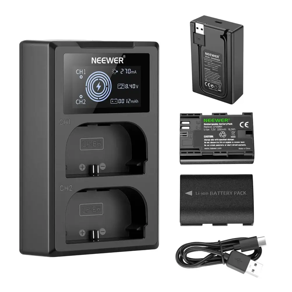 پکیج شارژر دوبل نیور Neewer LP-E6NH Dual Charger دو باتری LP-E6NH