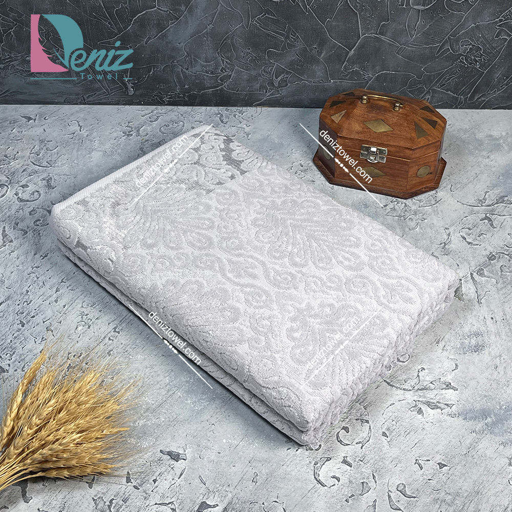 حوله حمامی طرح آکانتوس رنگ طوسی