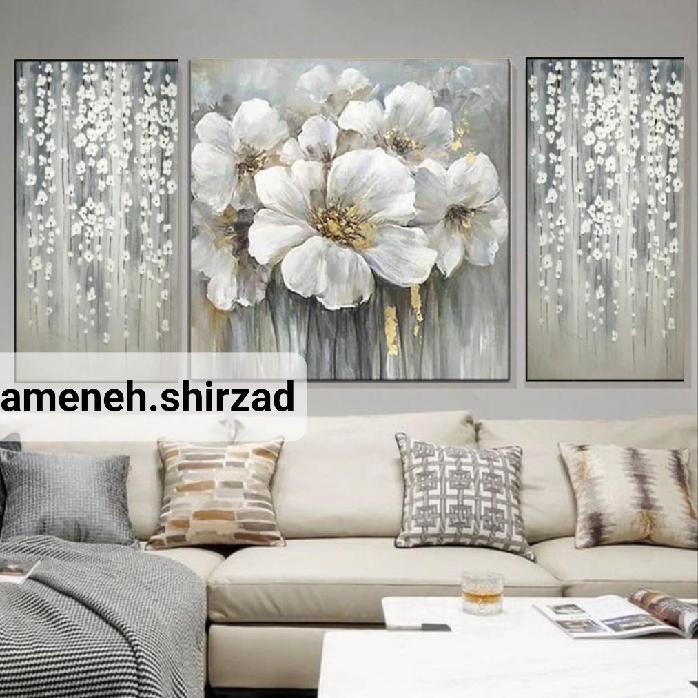 تابلو سه تیکه طرح گل سفید 