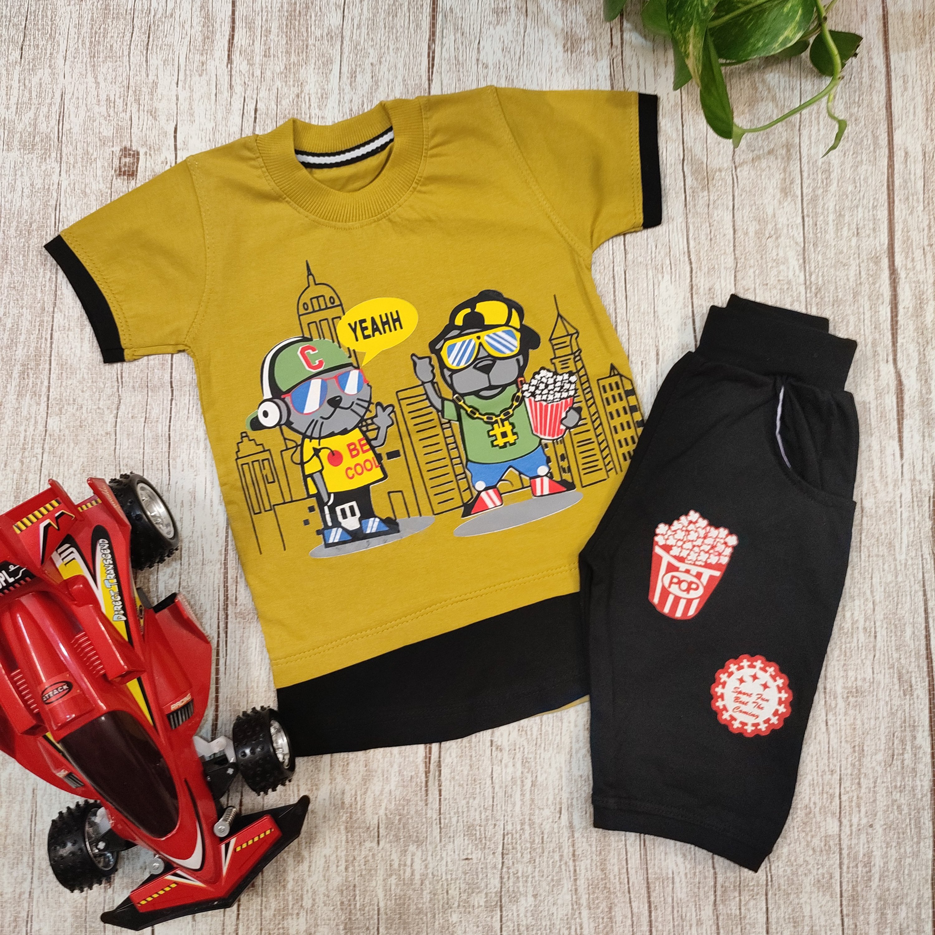 تیشرت شلوارک پسرانه جنس پنبه طرح پفیلا (دوسال و نیم تا هشت سال )