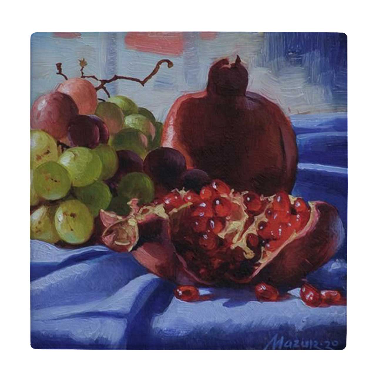  کاشی کارنیلا طرح نقاشی انار و انگور کد wkk3634