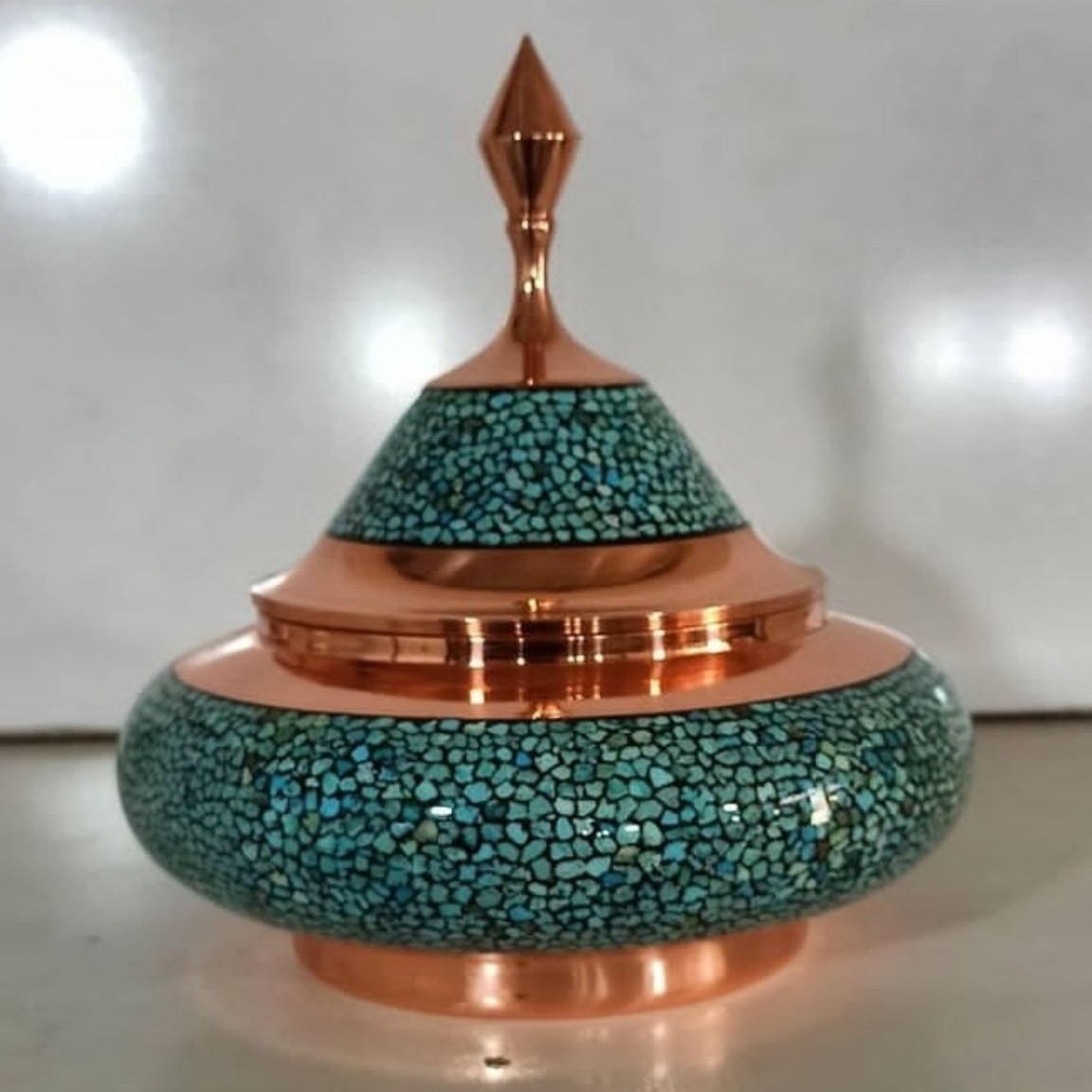 قندان مسی فیروزه کوبی مدل سفینه ای