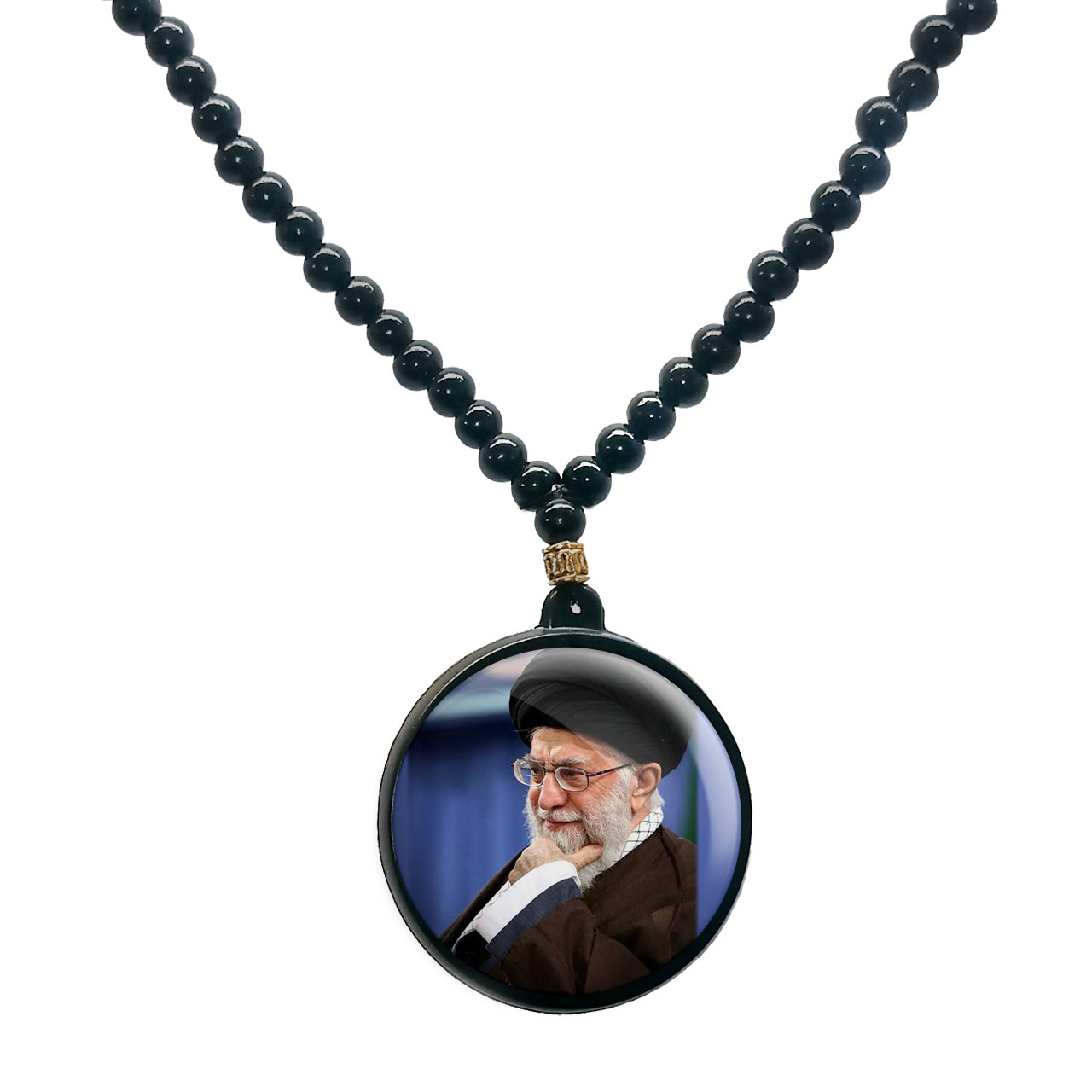 گردنبند پرمانه طرح آ تصویر یت الله خامنه ای کد pmd.7306 مدل دو طرفه