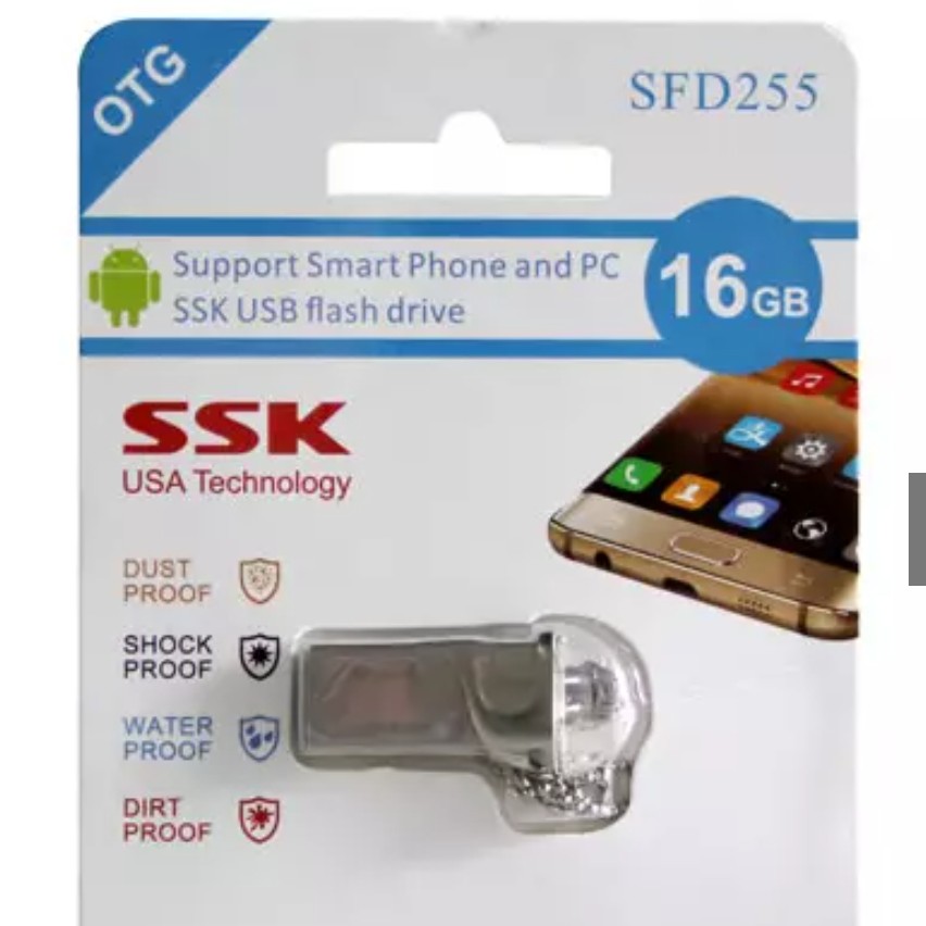 فلش مموری 2سر otg مارک SSK USB micro ظرفیت 16gb مدل SFD255 USB30 