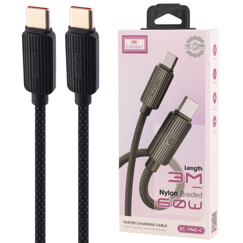 کابل تبدیل فست شارژ Earldom EC-194C-C Type-C To Type-C 60W 3m