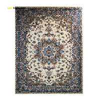 فرش ماشینی ساوین کد 2103 حاشیه آبی شتری زمینه کرم