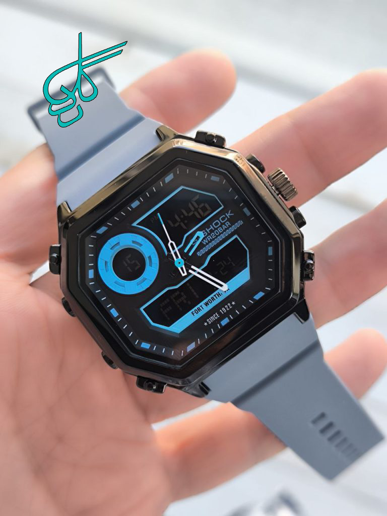 خرید ساعت اسپرت جدید مارک جی شاک دوزمانه قاب فلزی کیفیت عالی رنگ ثابت ضدآب دارای تقویم الارم و لایت دار کد 1921769 - ردگل