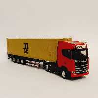 ماکت کشنده اسکانیا کانتینر دار مقیاس یک پنجاه رنگ قرمز طول 31 سانتی متر طرح 3