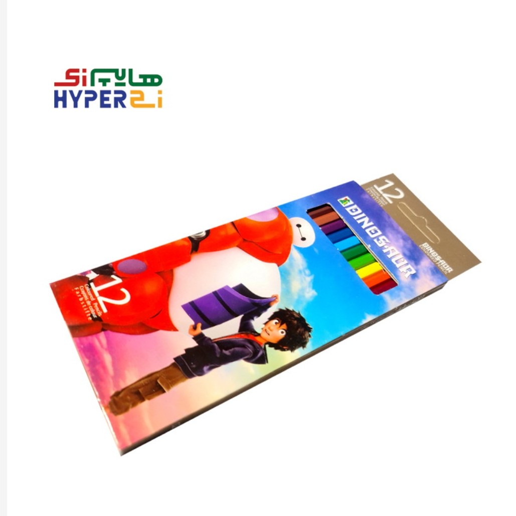 مداد رنگی 12رنگ دایناسور جعبه مقوائی انیمیشن 6 ابر قهرمان