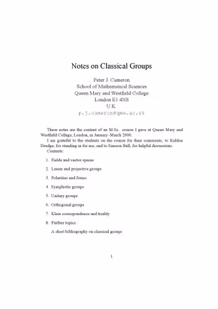 خرید و دانلود نسخه کامل کتاب Notes on Classical Groups [Lecture notes]