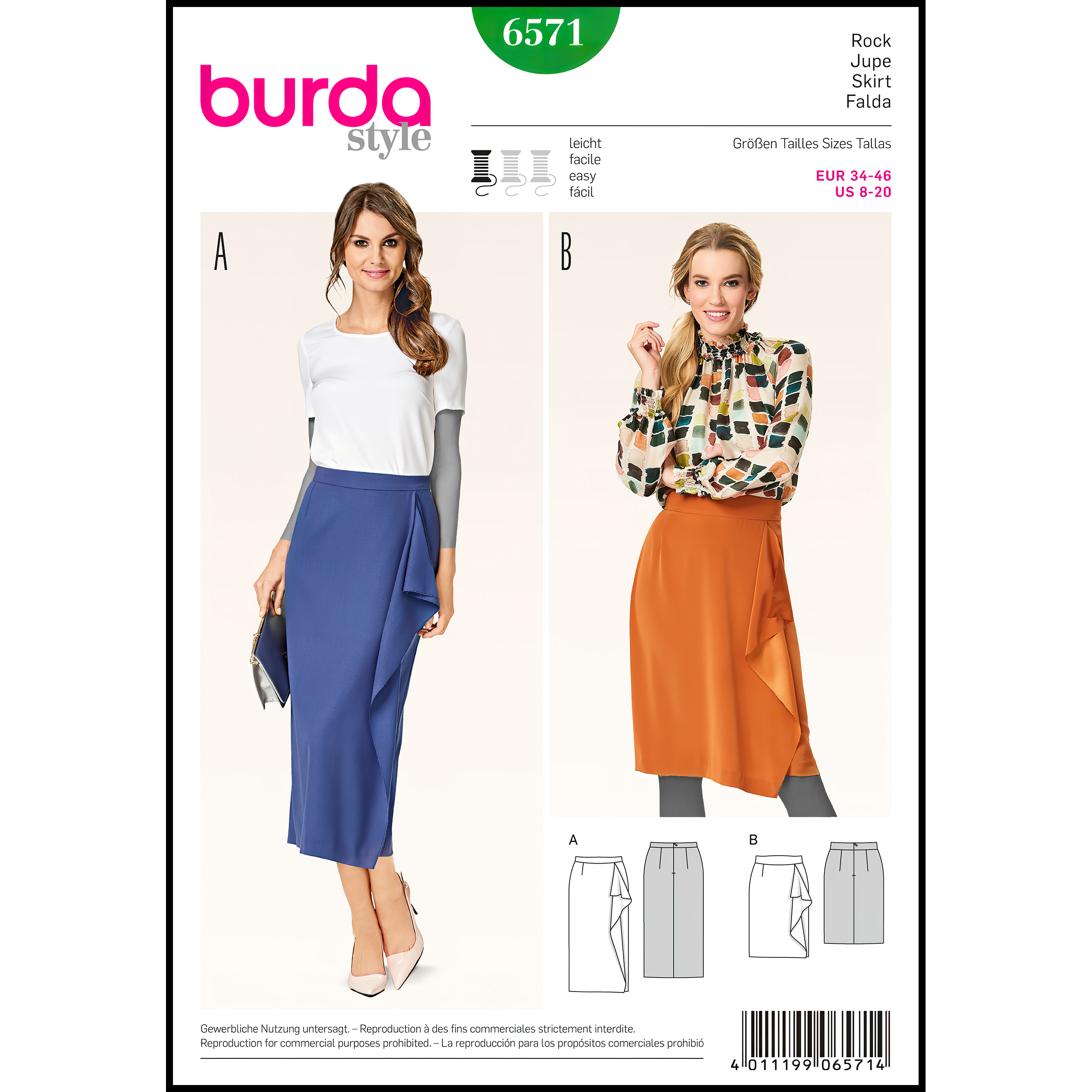 الگو خیاطی دامن زنانه بوردا استایل کد 6571 سایز 34 تا 46 متد مولر