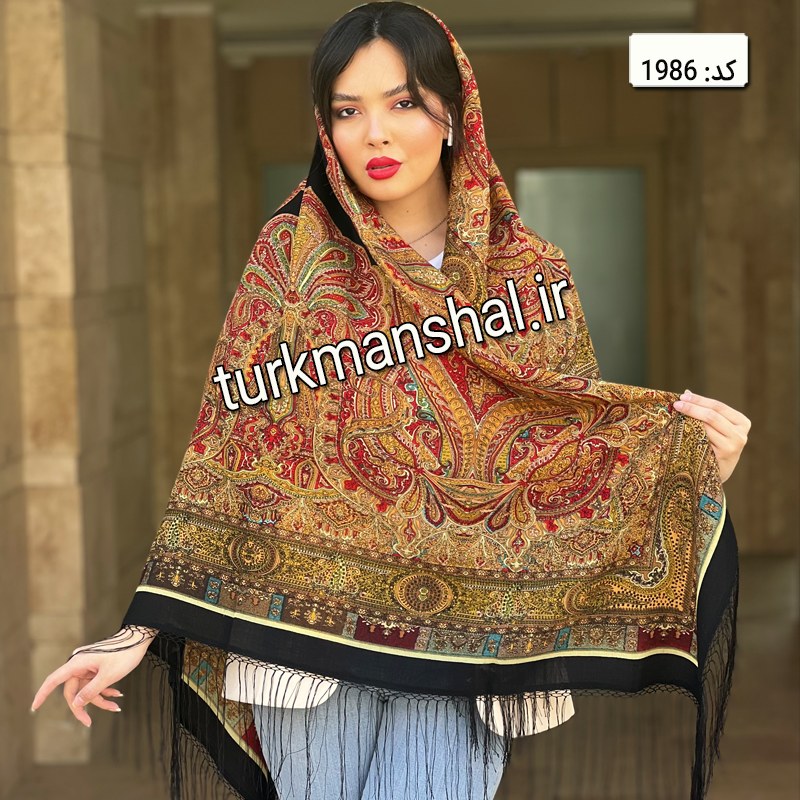 روسری ترکمن ابریشمی (ایتالیایی) کد 1986
