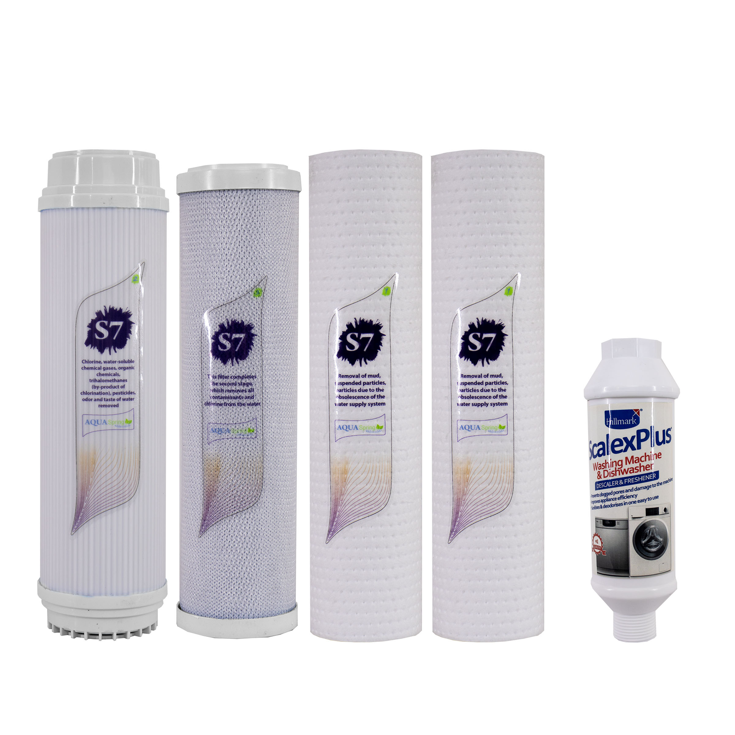 فیلتر دستگاه تصفیه آب آکوآ اسپرینگ مدل F-S7-W4A مجموعه  4 عددی  به همراه رسوبگیر اسکالکس پلاس