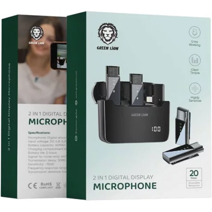 خرید میکروفن بی سیم گرین لاین Green Lion 2 IN 1 Wireless Microphone با بهترین قیمت