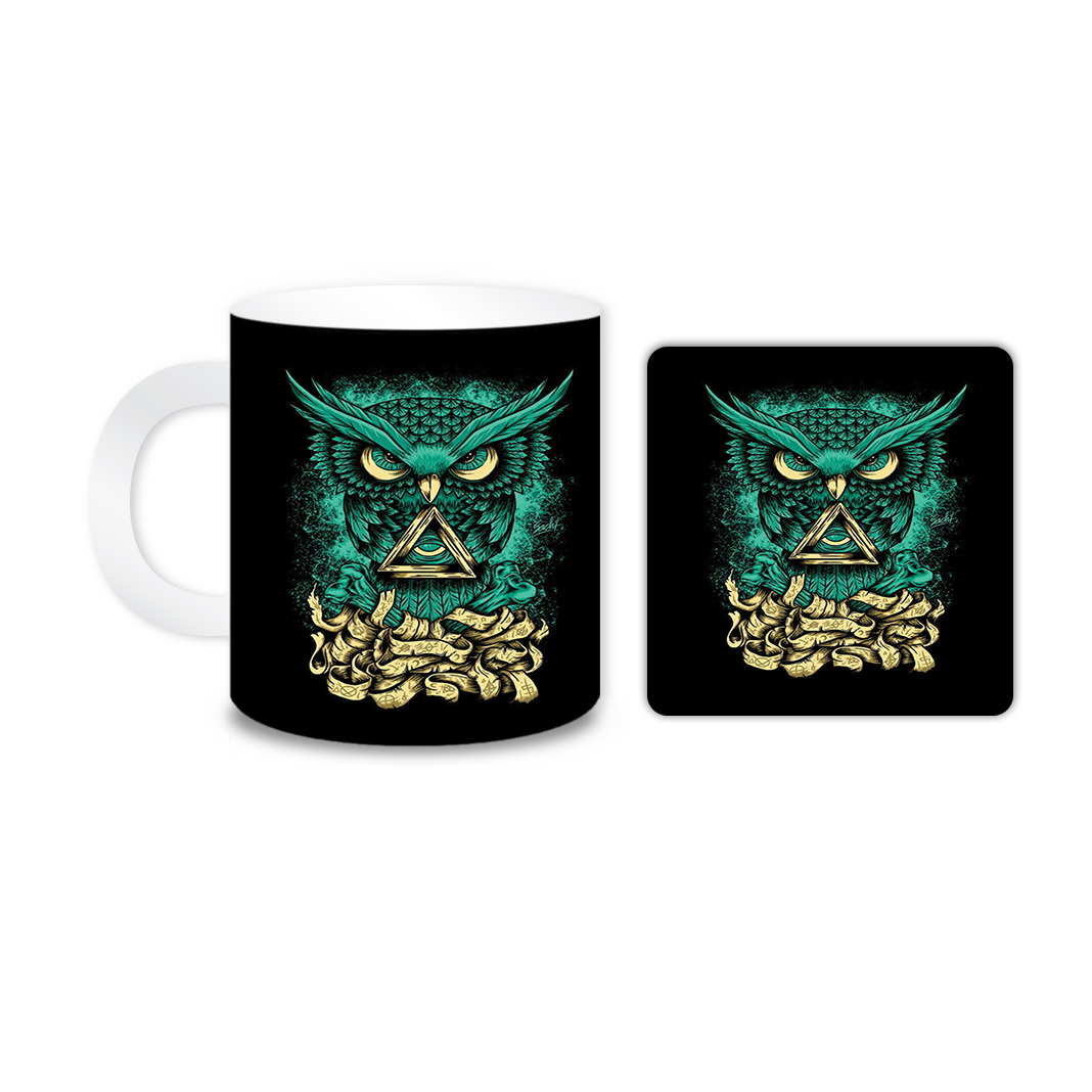 ماگ مدل جغد کد 194 به همراه زیر لیوانی