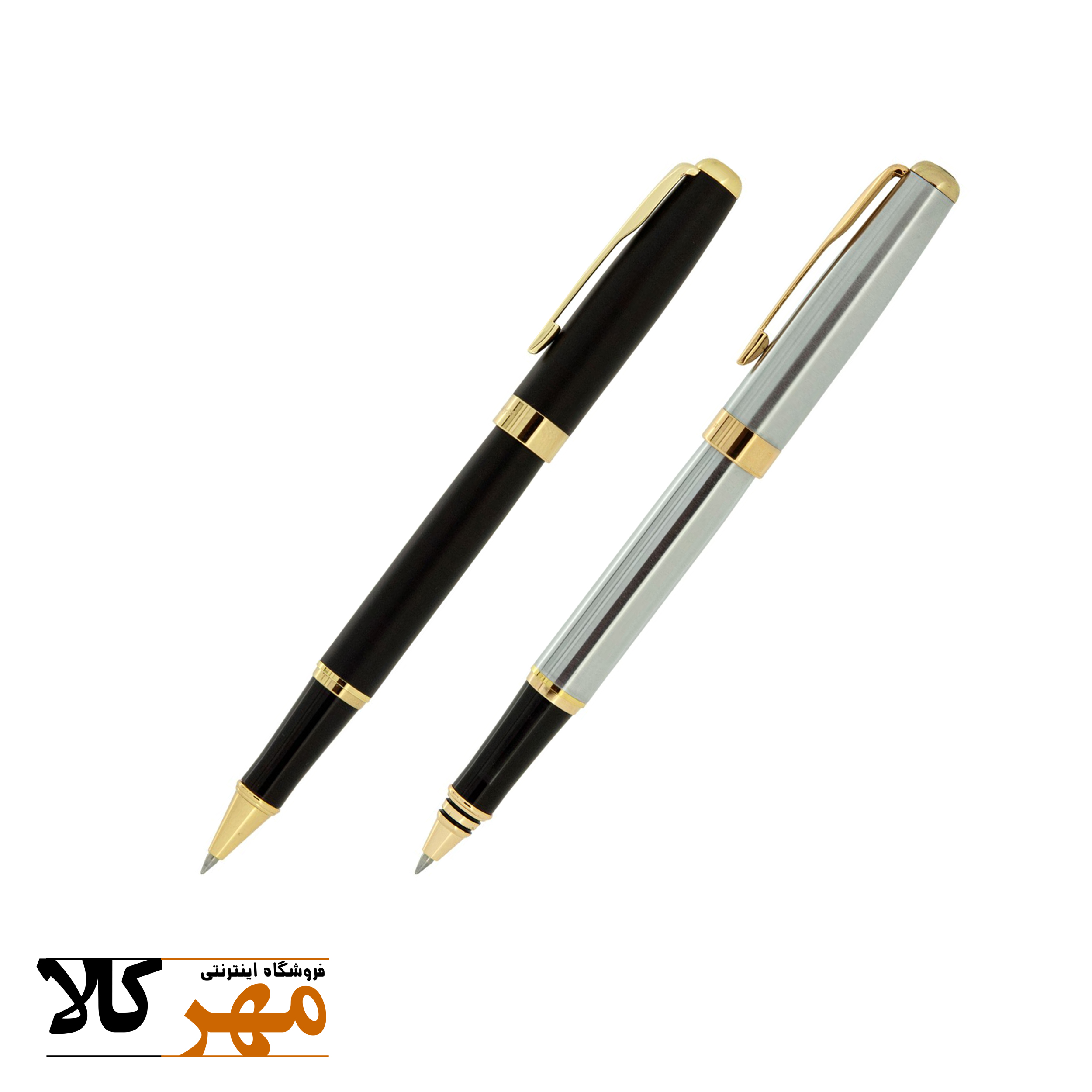 قلم روان نویس تک رنگ مشکی و استیل گیره زرد مدل MELODY 37