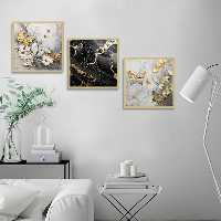 تابلو بکلیت طرح رزین گل و پروانه طلایی مدل BE-1296 مجموعه 3 عددی | دنیای قاب