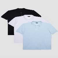 تی شرت یقه پولو چند رنگ مردانه 3 بسته سیاه و سفید آبی باریک پارچه برش پنبه ای مسطح PIKE POLO YAKA Tudors