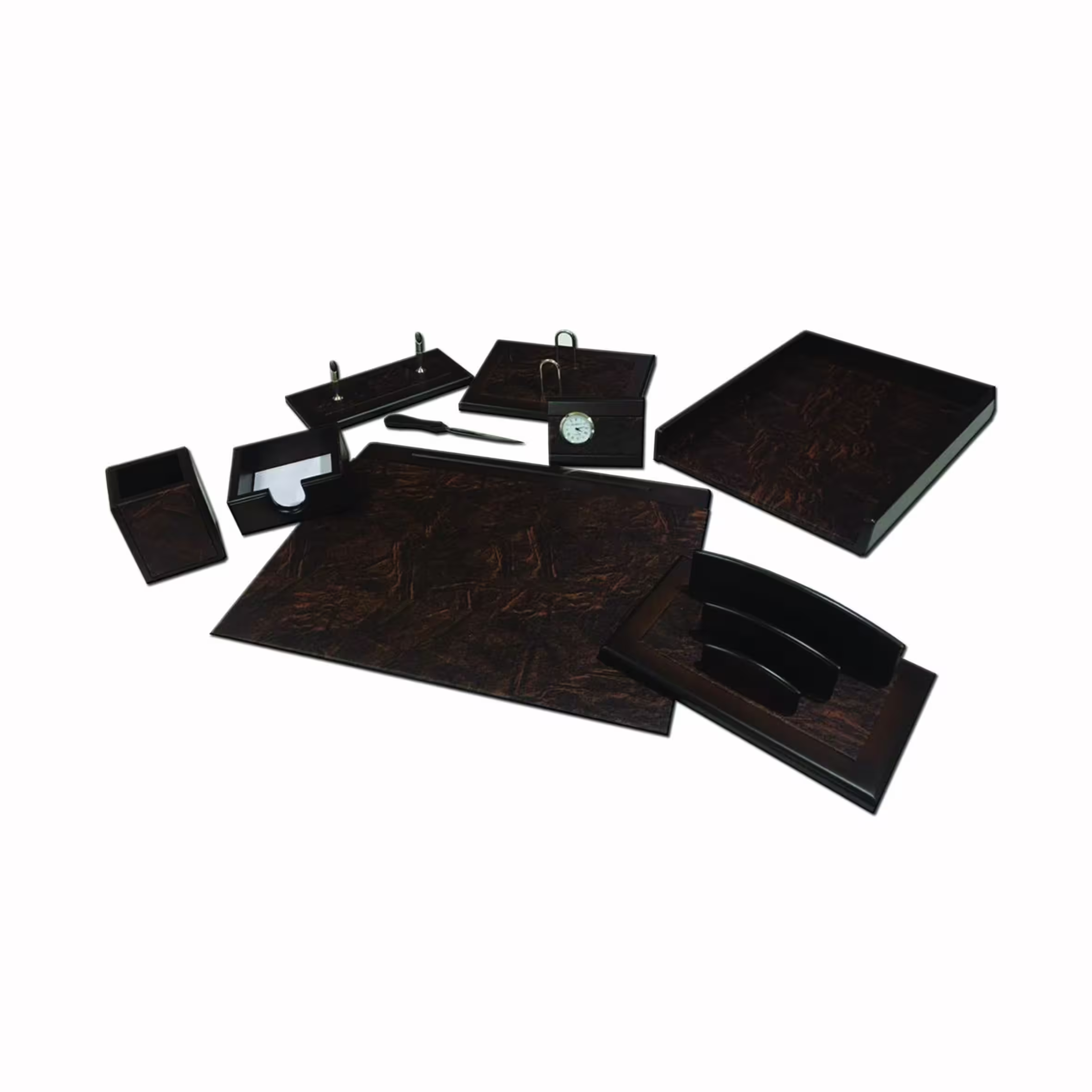 ست لوازم اداری رومیزی مدل piebaldleather&amp;brownwood مجموعه 9 عددی
