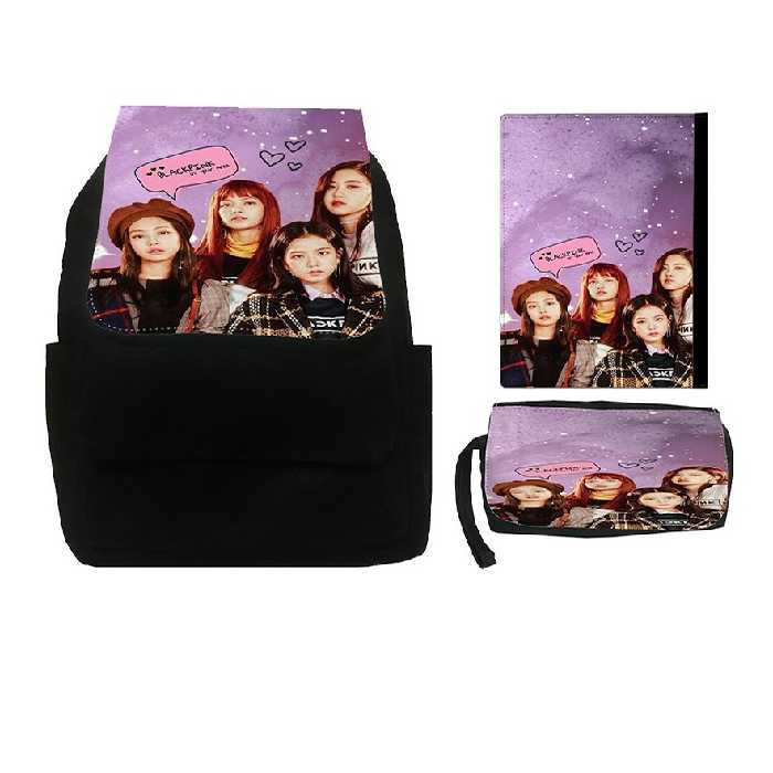  کوله پشتی طرح بلک پینک S4 همراه کلاسور و جامدادی
