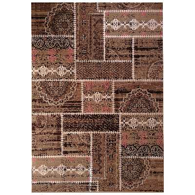 فرش ماشینی زمرد مشهد کد KR14 زمینه قهوه ای