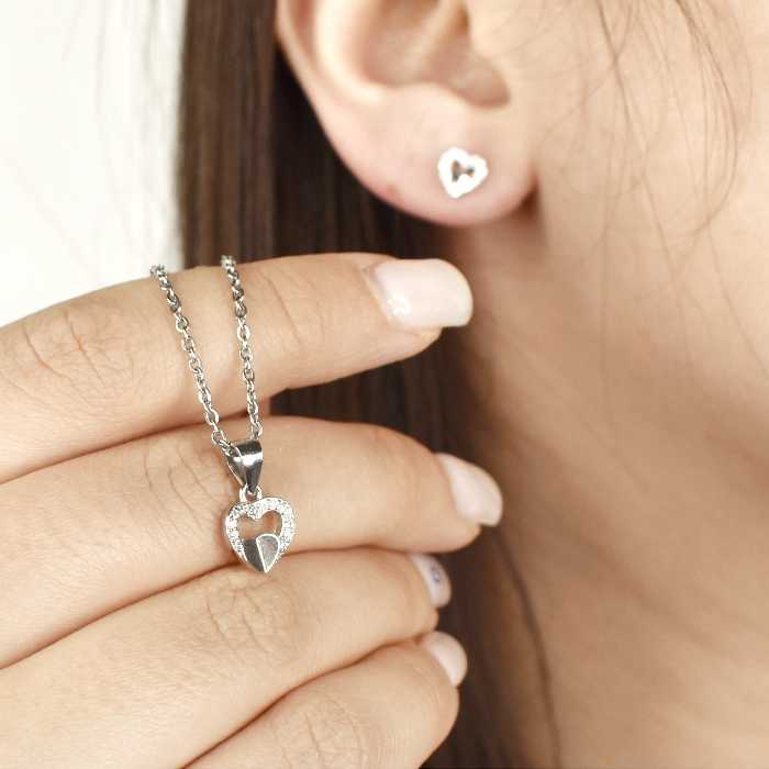 نیمست عیار925 قلب دوقلو دور نگین کد 9136