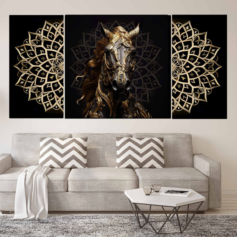 تابلو شاسی دنیای قابطرح مدرن و اسب مدل SH-1534 مجموعه 3 عددی | دنیای قاب