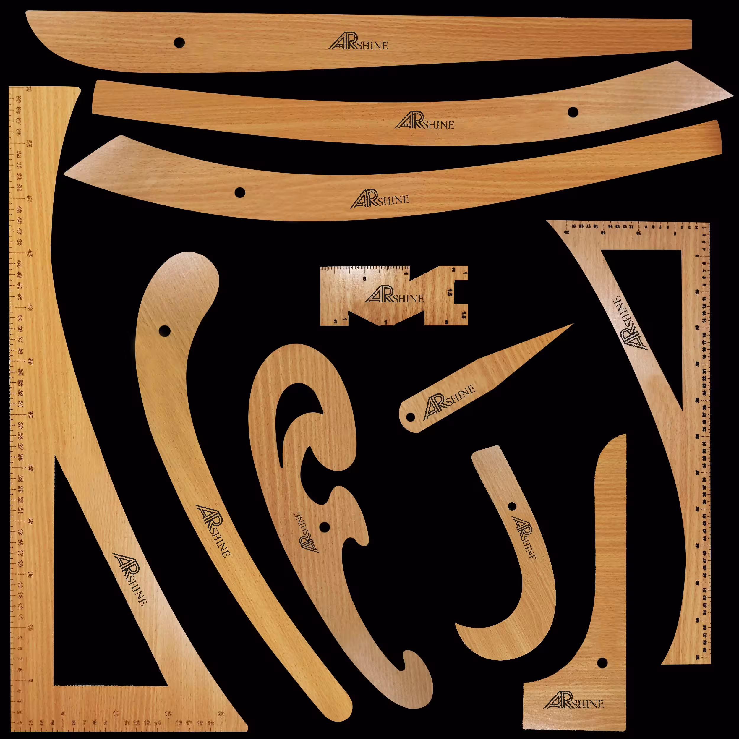 خط کش خیاطی آرشاین کد AR-11 مجموعه 11 عددی 