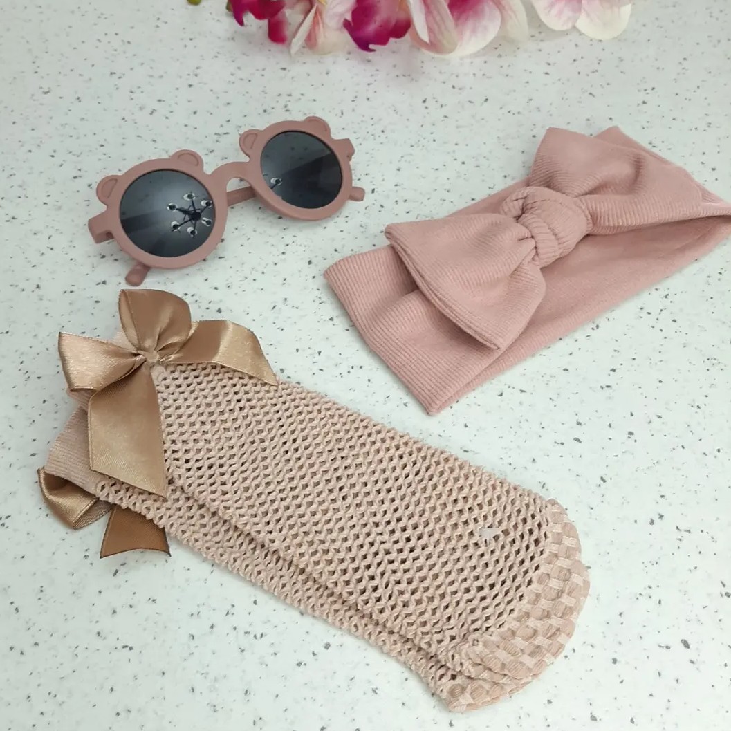 ست هدبند گره ای و جوراب و عینک 