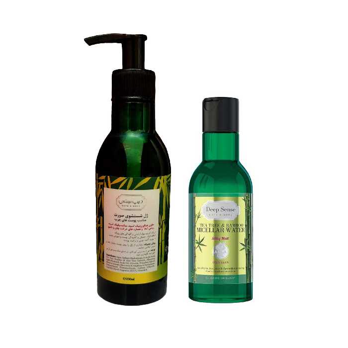 ژل شستشو صورت دیپ سنس مدل درخت چای و بامبو حجم 250 میلی لیتر به همراه محلول پاک کننده آرایش صورت مدل tea tree bamboo حجم 160 میلی لیتر