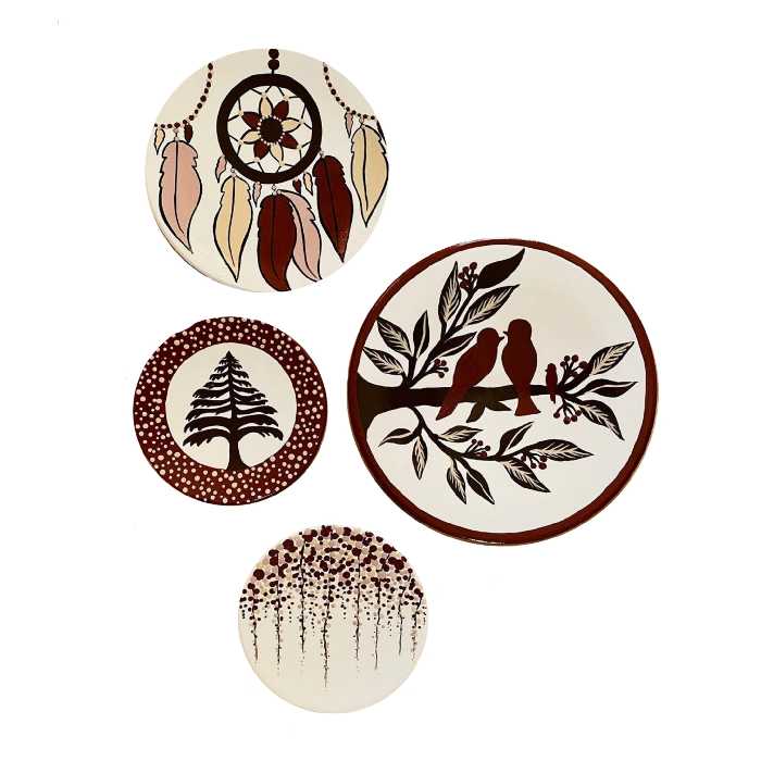 بشقاب دیوارکوب سفالی طرح  دریم کچر مجموعه 4 عددی