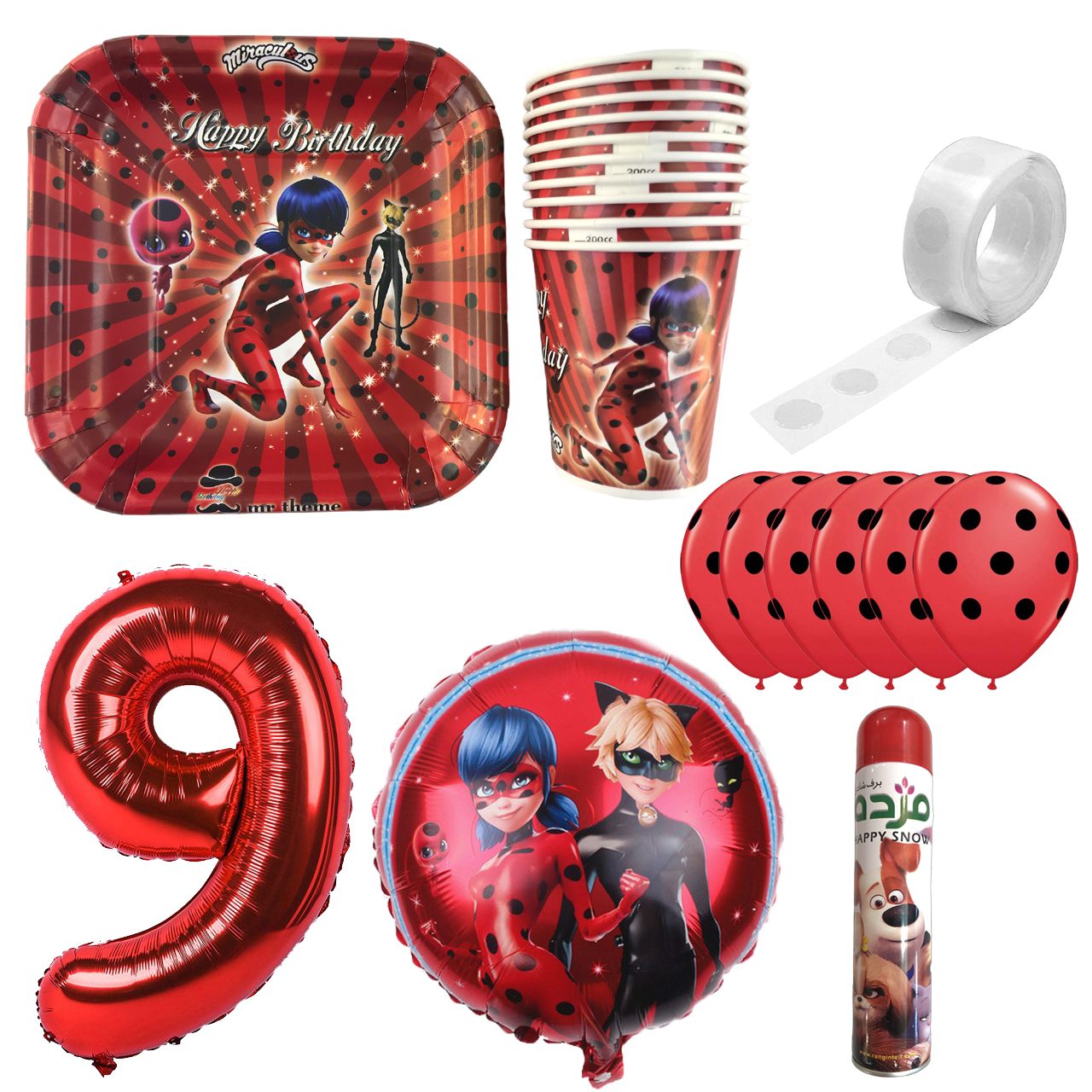 مجموعه 30 عددی تم تولد مستر تم طرح دختر کفشدوزک پلاس کد 9