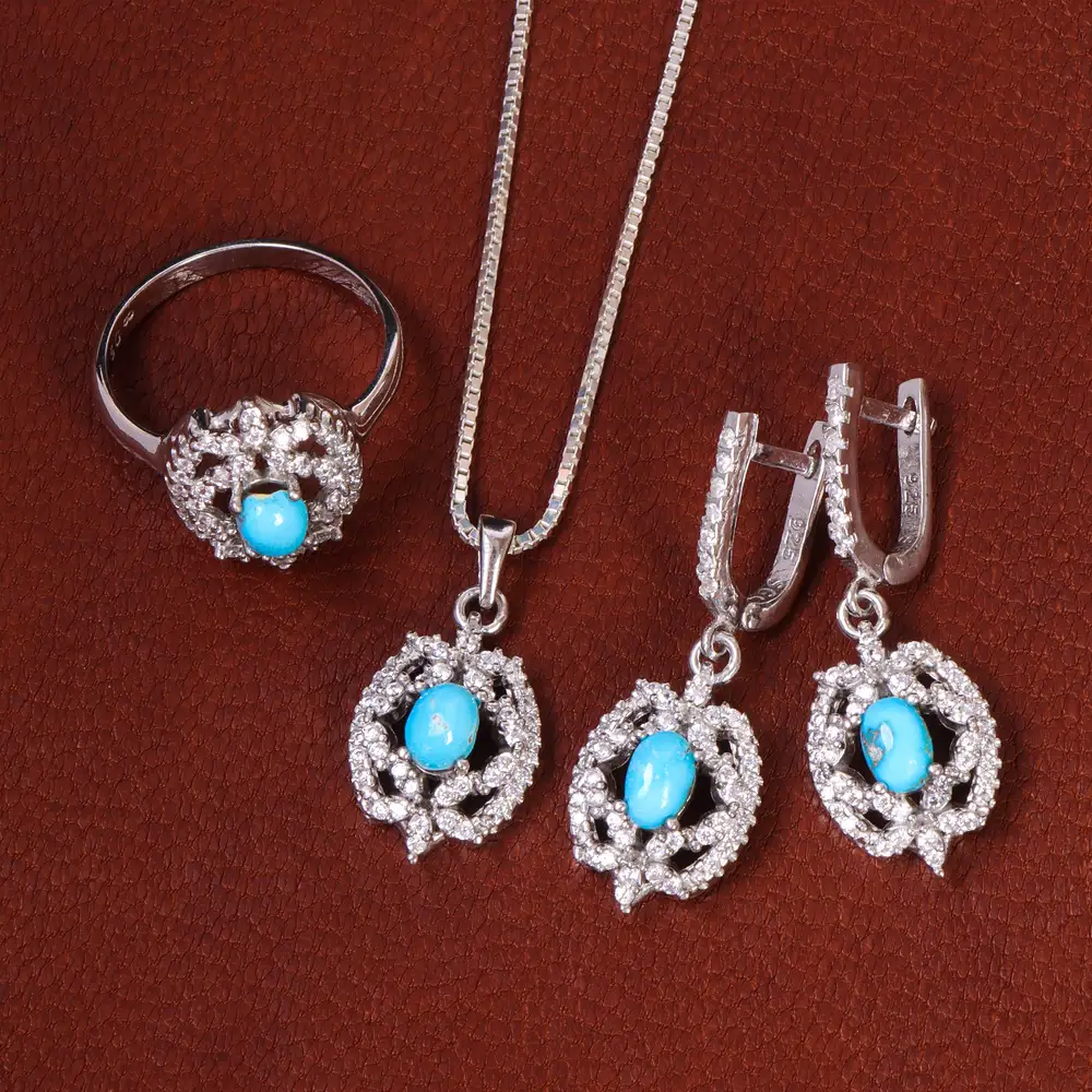 نیم ست فیروزه زنانه کد 21814 - جواهری مشاهیر