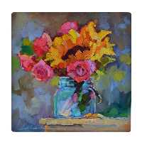 کاشی کارنیلا طرح نقاشی گل و گلدان شیشه ای مدل لوحی کد WKB759 