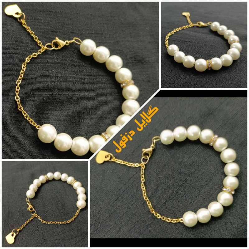 دستبند مروارید اونیکس با زنجیر استیل رنگ ثابت