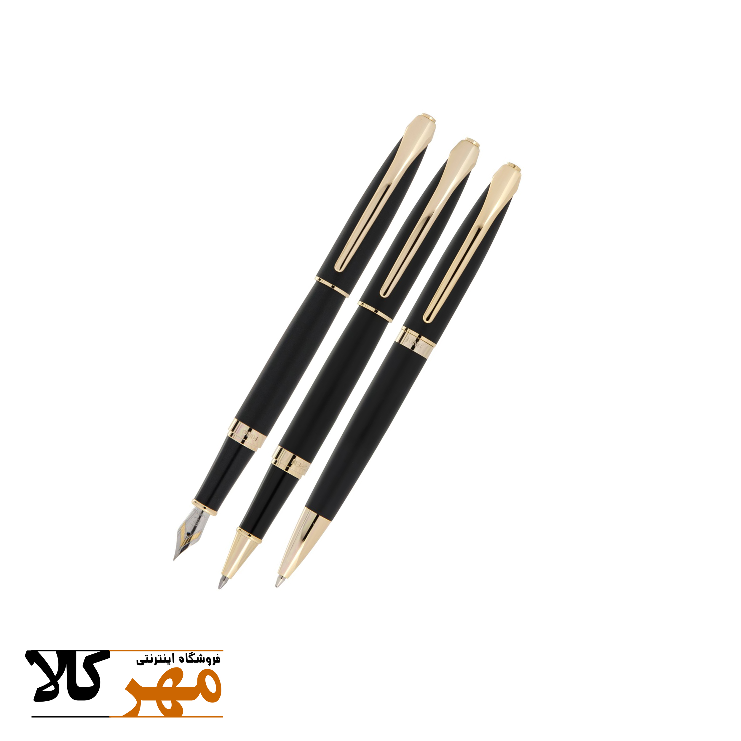 قلم ست خودکار،روان نویس و خودنویس مشکی مات گیره طلایی EUROPEN مدل RING