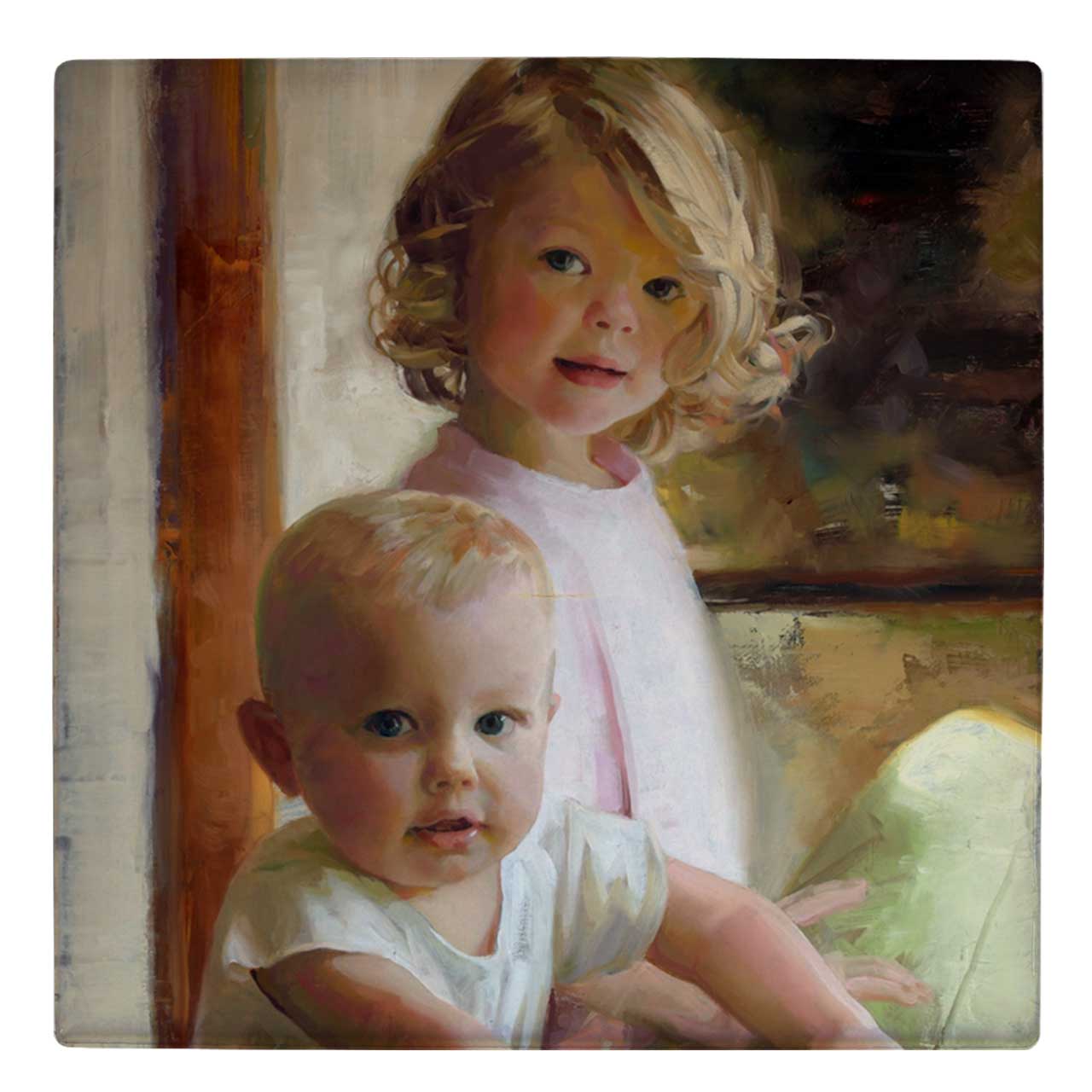  کاشی کارنیلا طرح نقاشی پرتره دو کودک کد wk4905