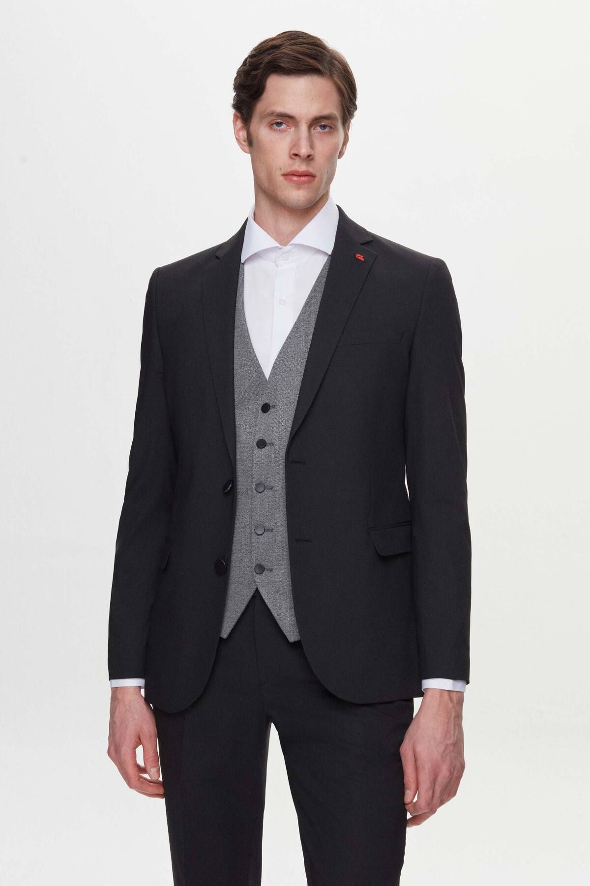 کت وشلوار مشکی مردانه باریک و سیاه با ترکیبی TWN