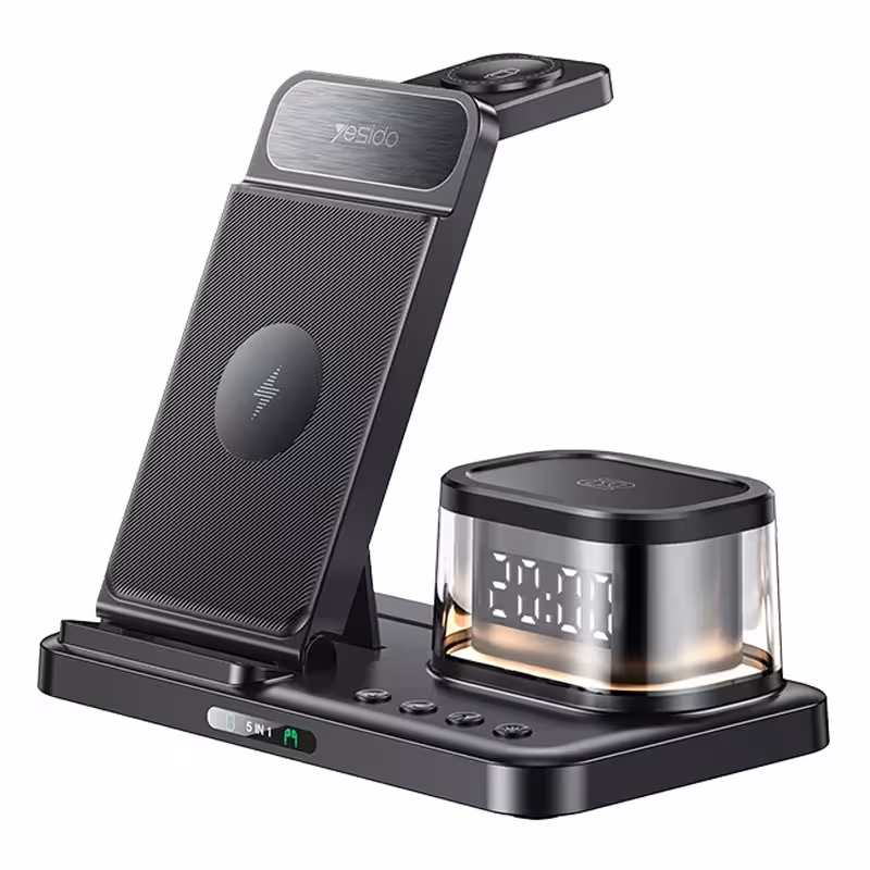 شارژر وایرلس و ساعت رومیزی 5 کاره 20W از برند یسیدو مدل Yesido DS22 (100% اورجینال)