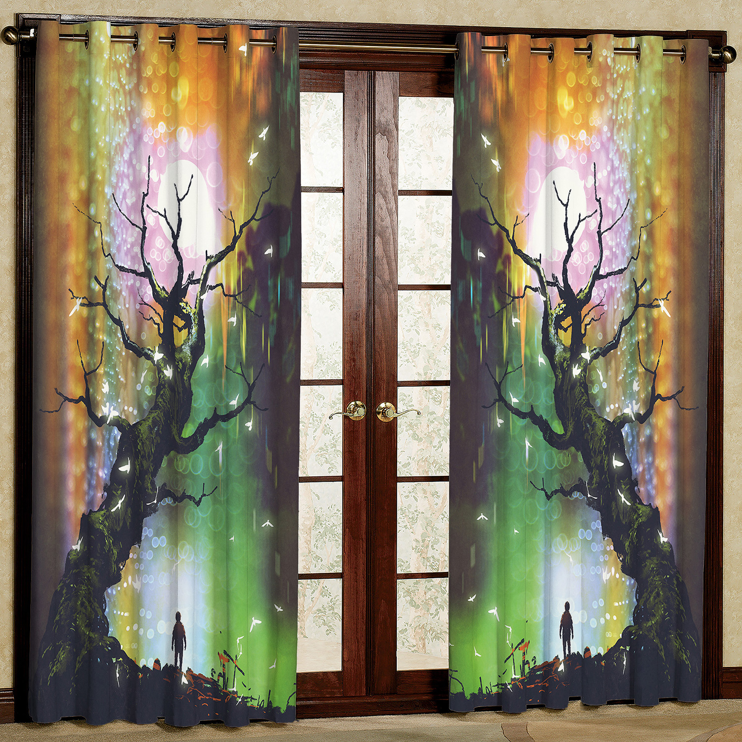 پرده مدل درخت خشکیده مخمل پانچی کد 2226سایز 200x140 سانتی متر