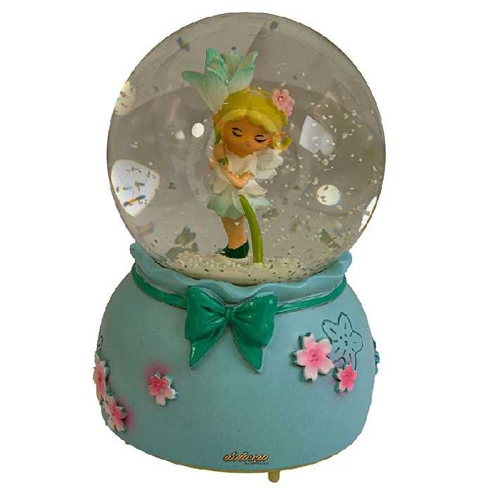 گوی فانتزی کوچک موزیکال آبی طرح دختر و شاخه گل