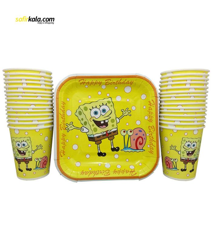 پیش دستی و لیوان یکبار مصرف طرح باب اسفنجی مدل D12 بسته 30 عددی