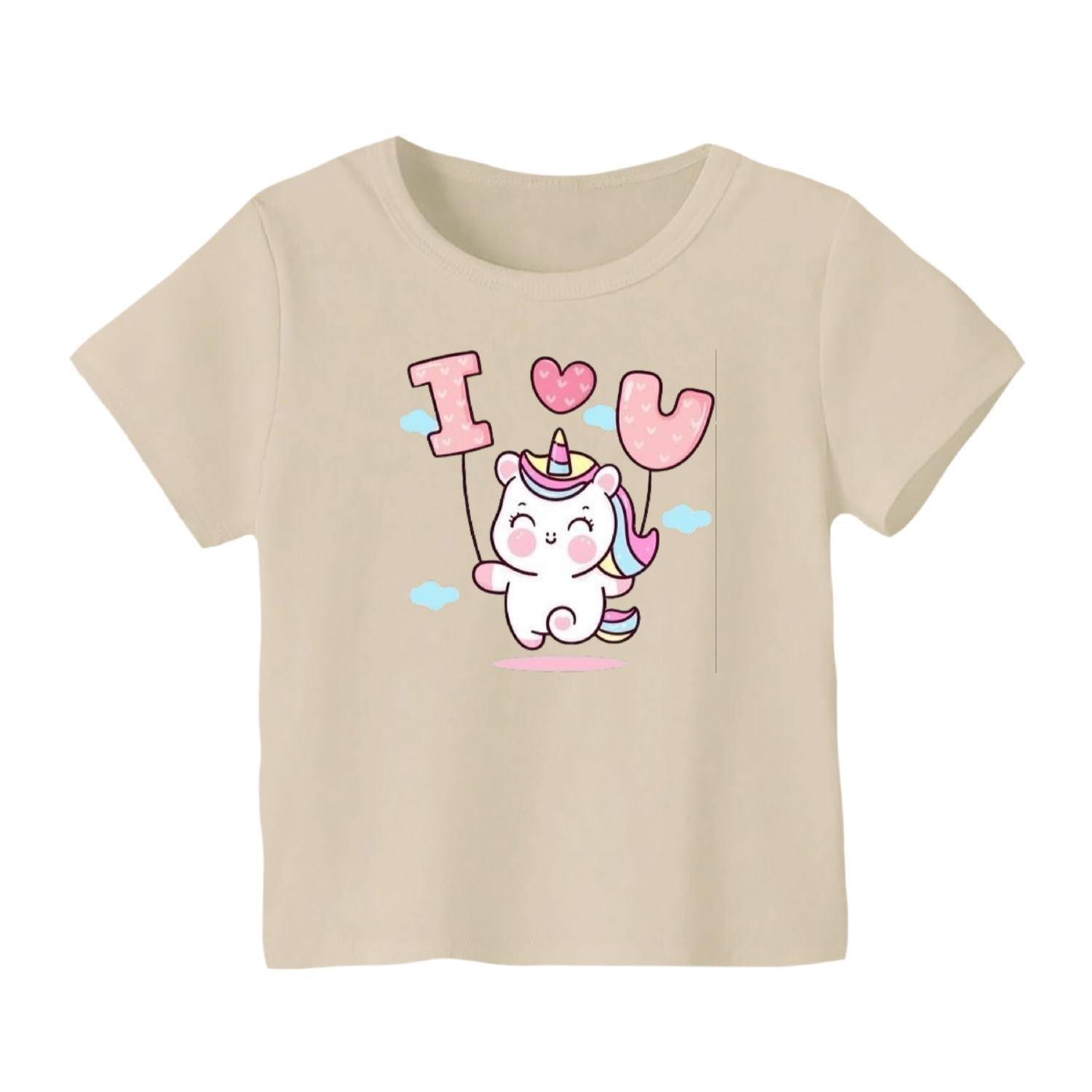 تی شرت آستین کوتاه بچگانه مدل یونیکورن کد 40 رنگ کرم