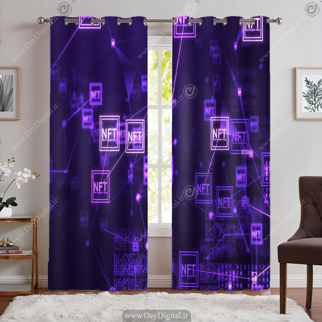 پرده سه بعدی طرح NFT رنگ بنفش BA-7158