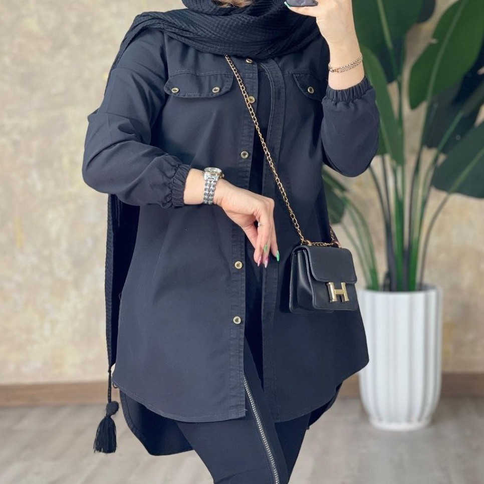 مانتو زنانه لی کاغذی سنگشور شده پشت بلند 2سایزی 36 تا 46