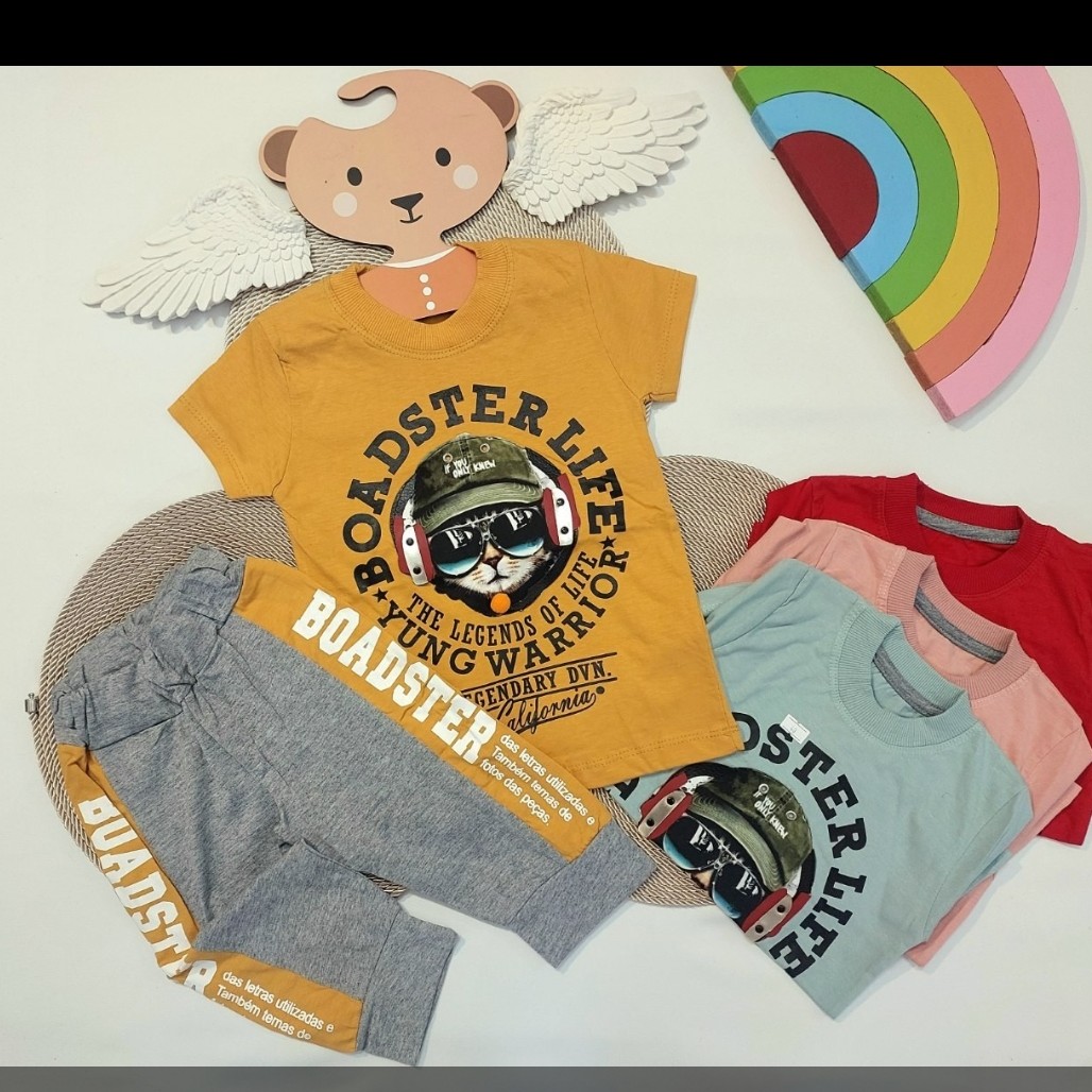   بلوز شلوارک پسرانه طرح گربه  جنس پنبه   ست راحتی بچگانه