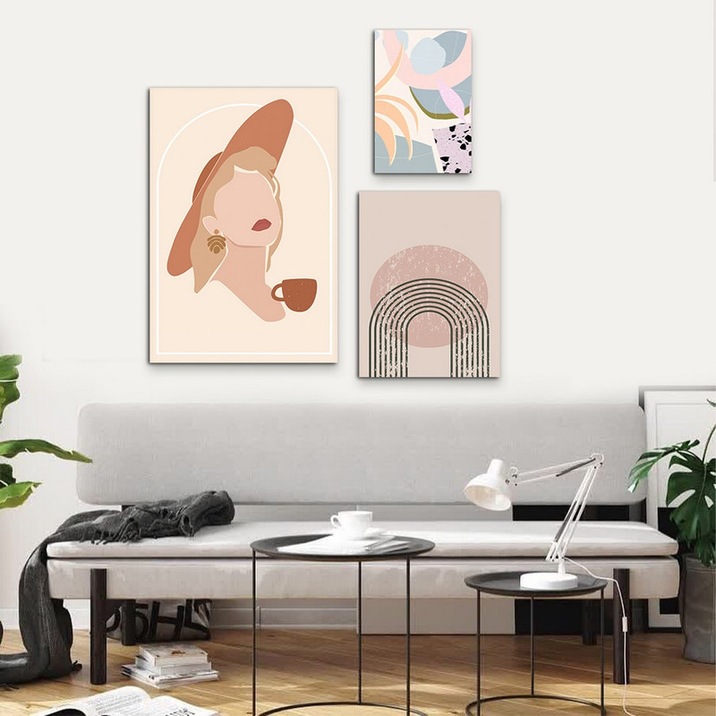 تابلو شاسی دنیای قابطرح نقاشی مینیمال دخترانه مدل SH-939 مجموعه 3 عددی | دنیای قاب