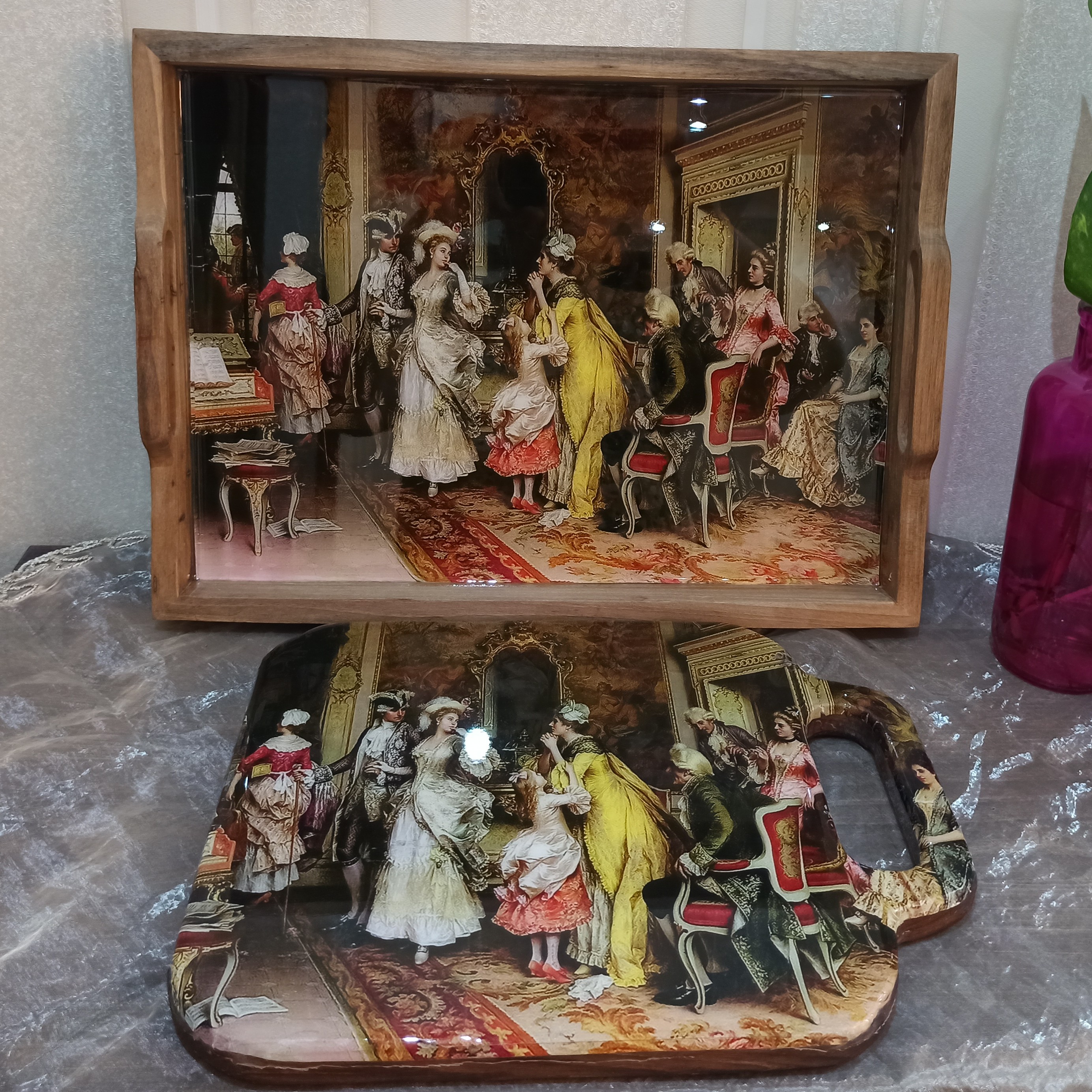 ست سینی وتخته سرو گردو طرح فرانسوی