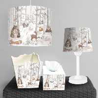 آباژور و لوستر طرح نقاشی ساده حیوانات در جنگل با زمینه روشن BA-9286