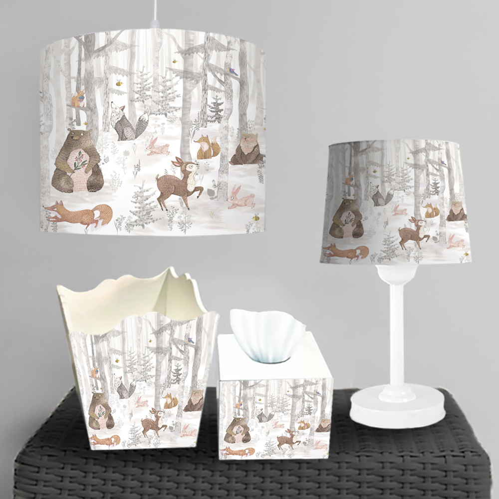 آباژور و لوستر طرح نقاشی ساده حیوانات در جنگل با زمینه روشن BA-9286